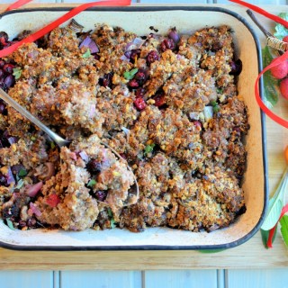 Sausage, red onion and walnut stuffing with cranberries