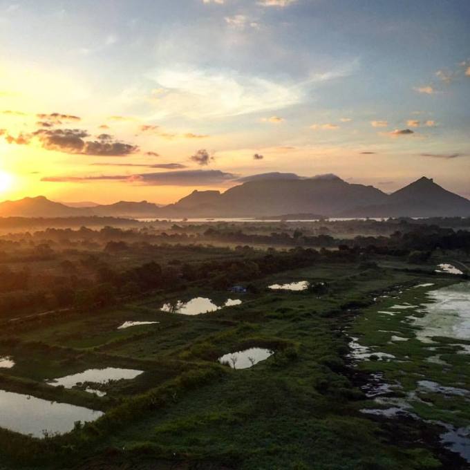 View over Sigiriya Rock and surrounding countryside from the hot air balloon