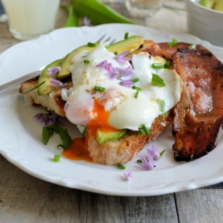 Avocado, Egg and Bacon Toast with Chive Flowers