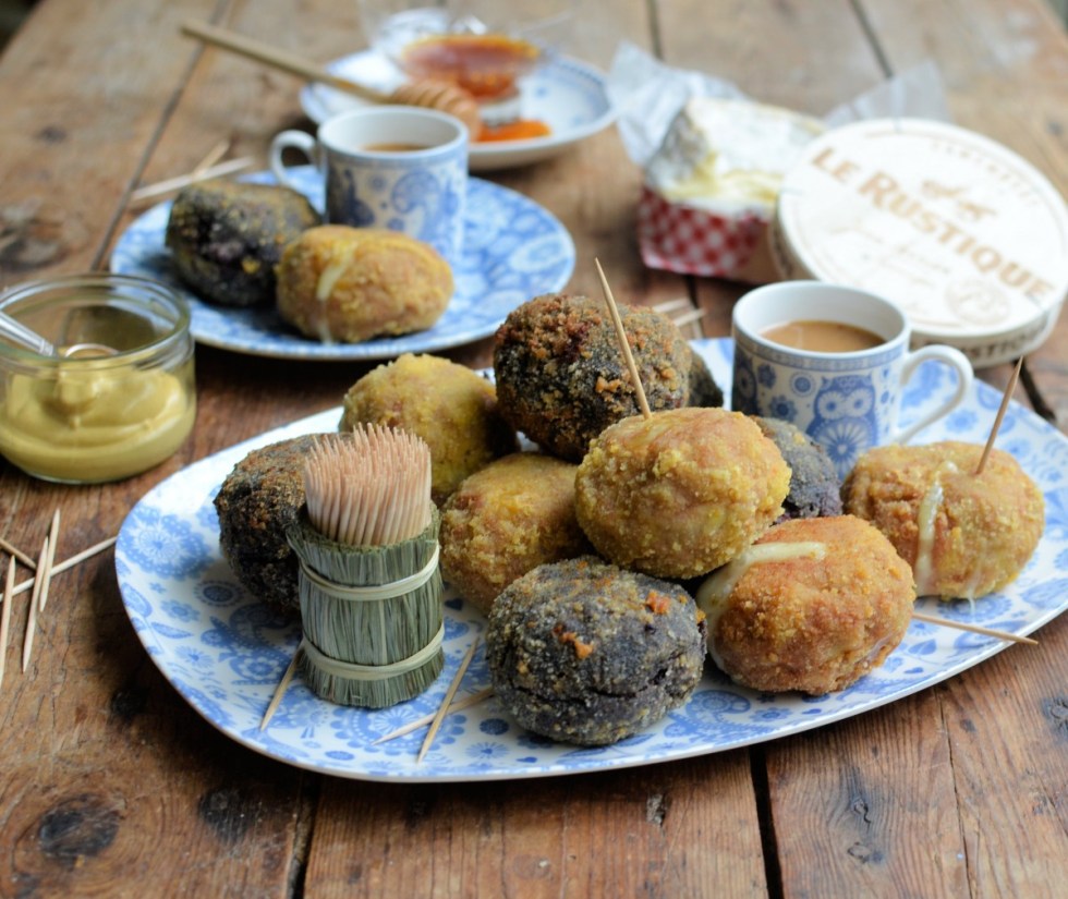 Le Rustique Camembert “Scotch Eggs” Two Ways with Honey and Mustard Dip