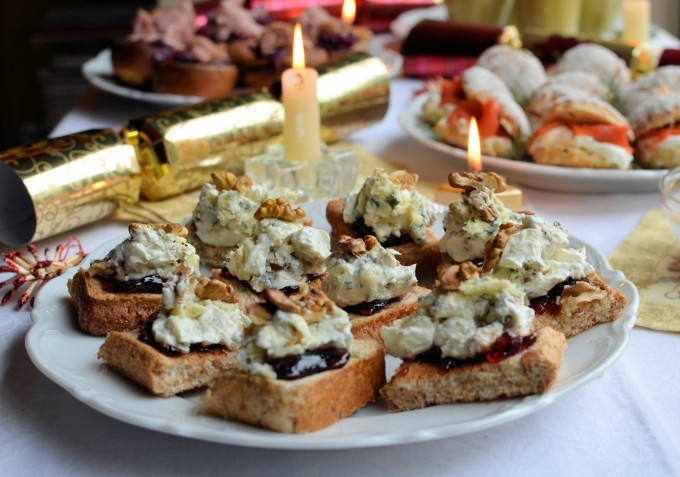 Stilton and Walnut Open Danish Sandwich Toasts with Cranberry Relish