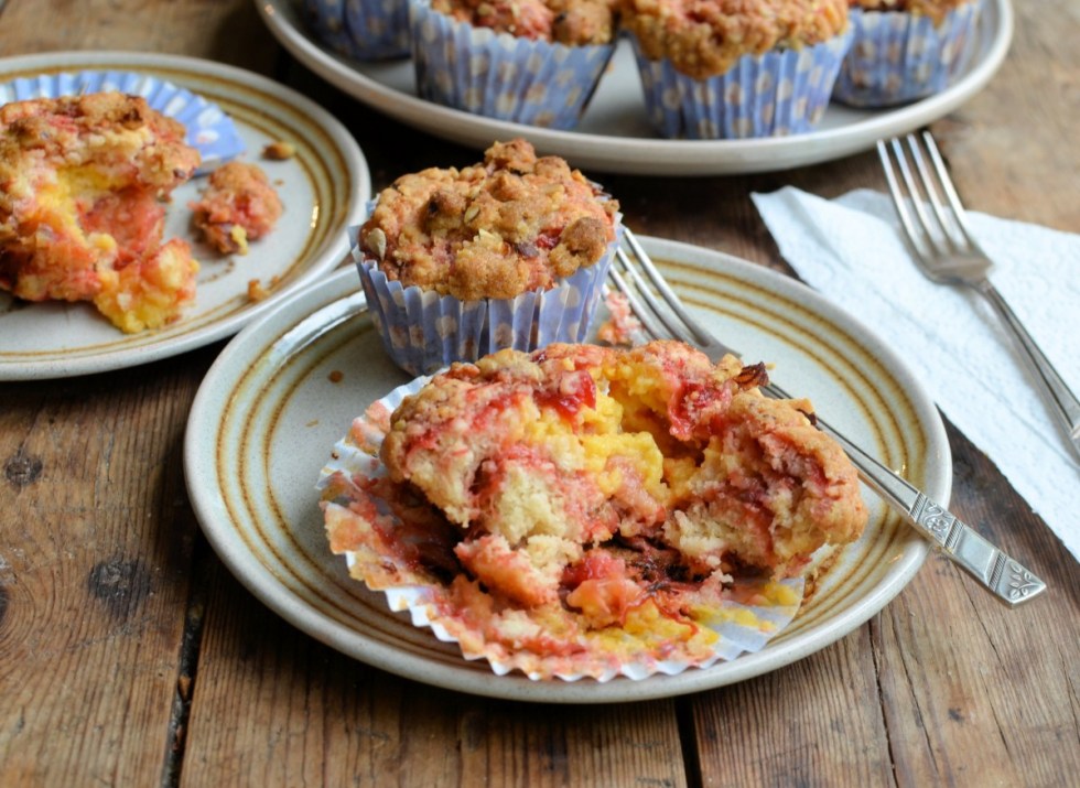 Rhubarb & Custard, Muffins, Hazelnut Crunch Crumble Topping, The Great British Rhubarb Recipe Round-Up, Roasted Rhubarb, Rhubarb and Custard Sweeties, Lavender and Lovage. Karen Burns-Booth