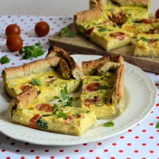 Cheese, Spring Onion and Tomato Flan