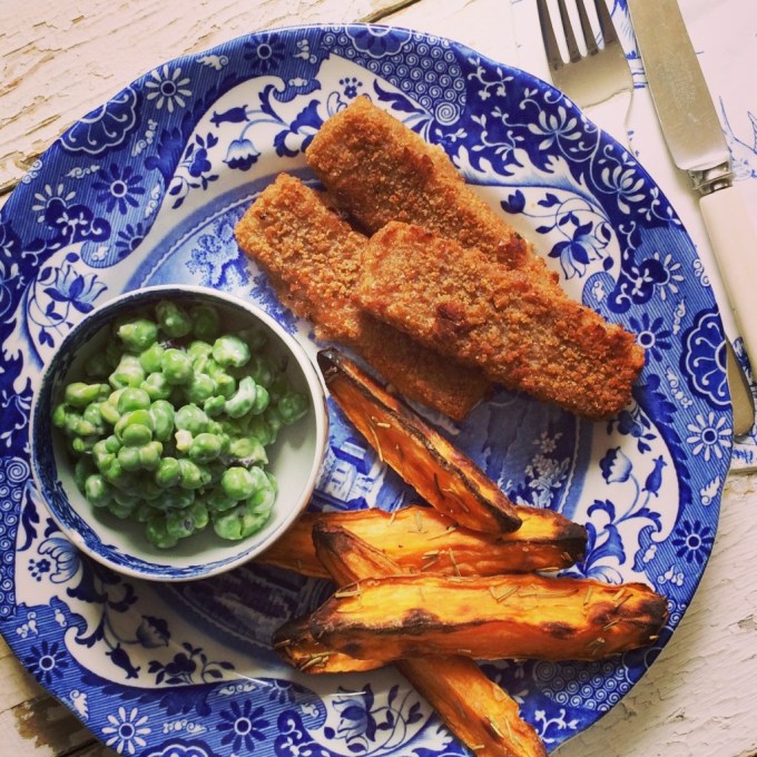 Fish Fingers and Sweet Potato Chips