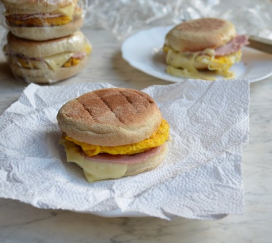 Freezer Breakfast Sandwiches with Ham, Eggs and Cheese