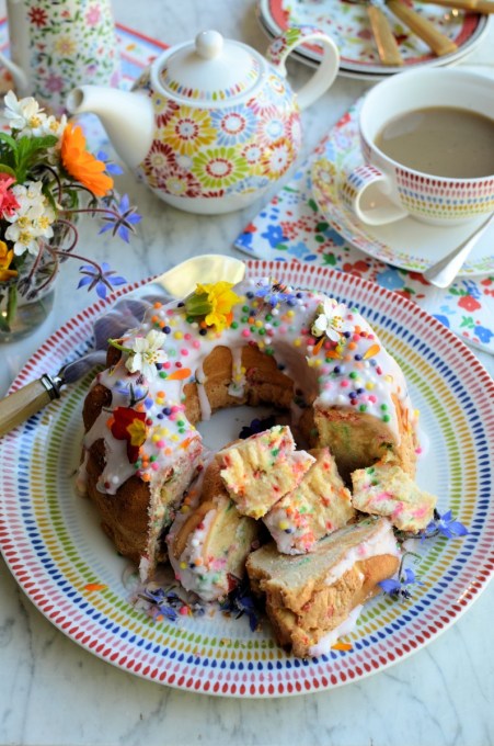 Confetti "Funfetti" Chiffon Cake for Easter Sunday Tea - This delightful rainbow speckled cake looks bright and cheerful, is fun and tastes delicious!