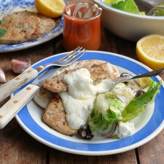 Greek Style Pork Steaks with Garlic Yogurt Sauce