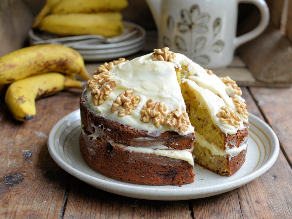 Iced Buttercream Banana Bread Cake with Walnuts