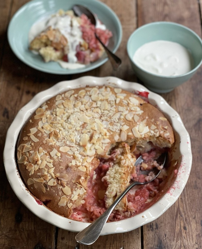 Rhubarb and Strawberry Pudding Cake