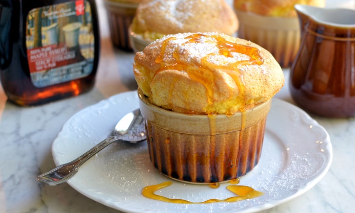 Blueberry soufflé with maple drizzle