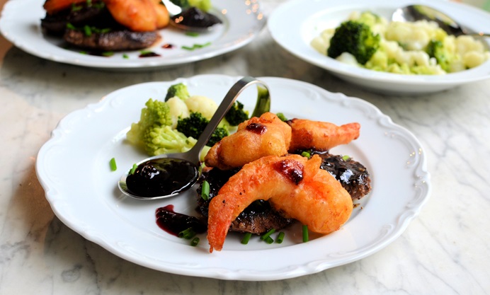 Atlantic surf and turf with ice wine sauce