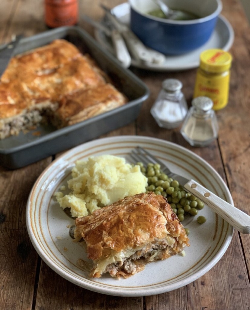 Sausage and Onion Puff Pastry Pie