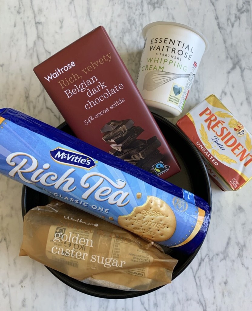 Ingredients for The Queen's Chocolate Biscuit Cake