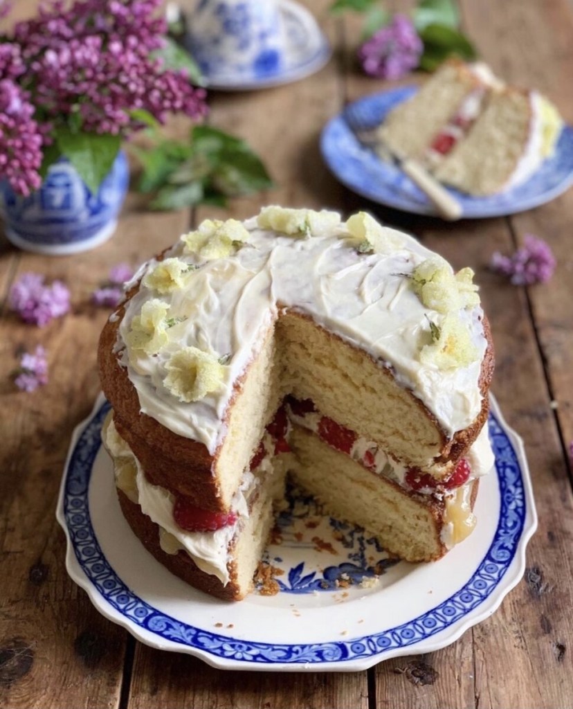 Lemon & Elderflower Cake with Raspberries