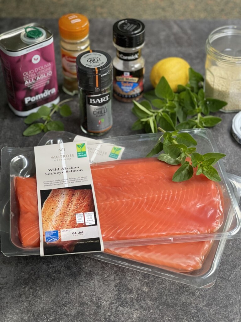 BBQ Greek Style Salmon Kebabs ingredients