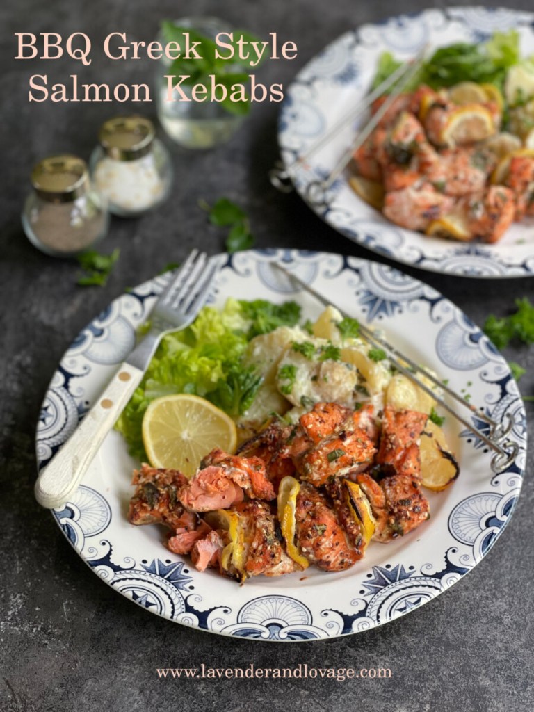 BBQ Greek Style Salmon Kebabs