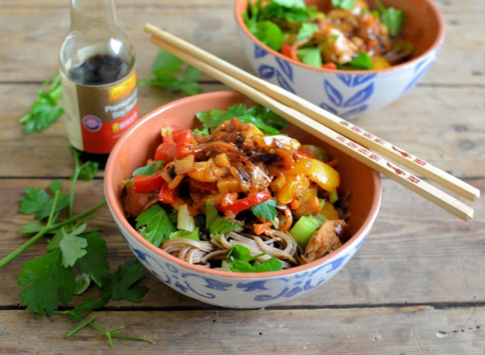 Kung Pao Stir-Fry Chicken and Noodle Bowls