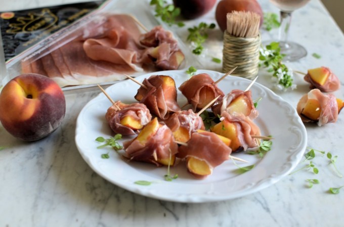 Parma ham and peach skewers