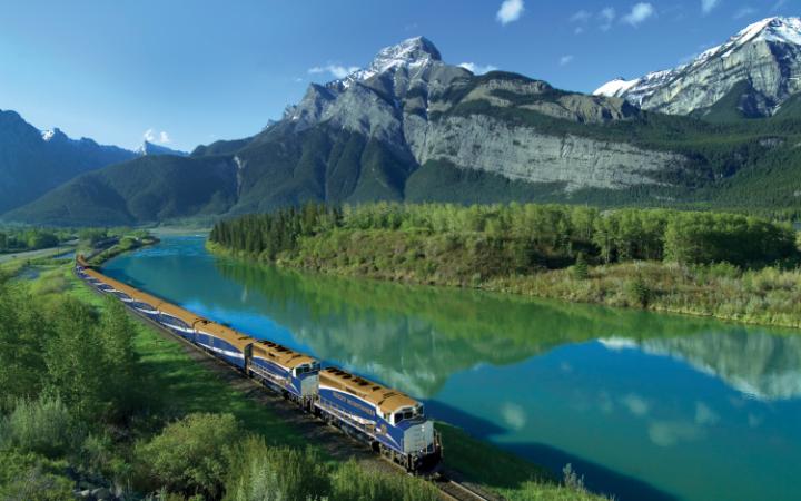 Rocky Mountaineer passing the Canadian Rockies