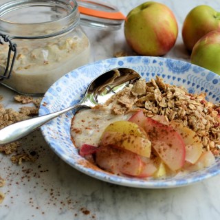 Bircher Breakfast Bowl with Spiced Apples and Granola Crumble