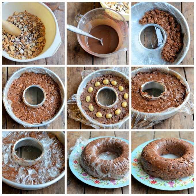 Step by Step No Bake Creme Egg & Malteser Chocolate Tiffin Bundt Cake