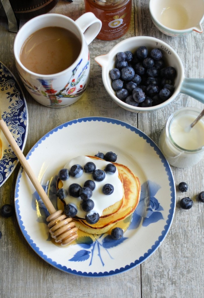 Vanilla Honey Pikelets with Blueberries & Yogurt