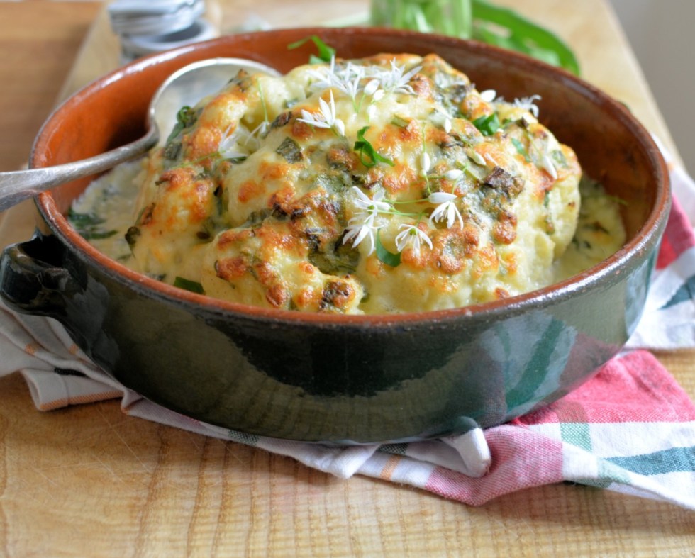 Whole Roast Cauliflower Cheese with Wild Garlic